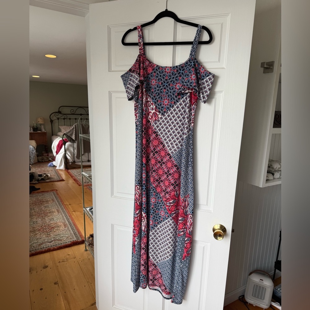 Nina Leonard Cold Shoulder Maxi floral  Dress xl